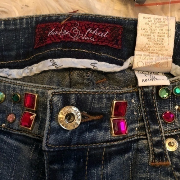 NWT Baby Phat boot cut Rhinestone sparkle embroidered pocket blue jeans sz 5 - Picture 2 of 16